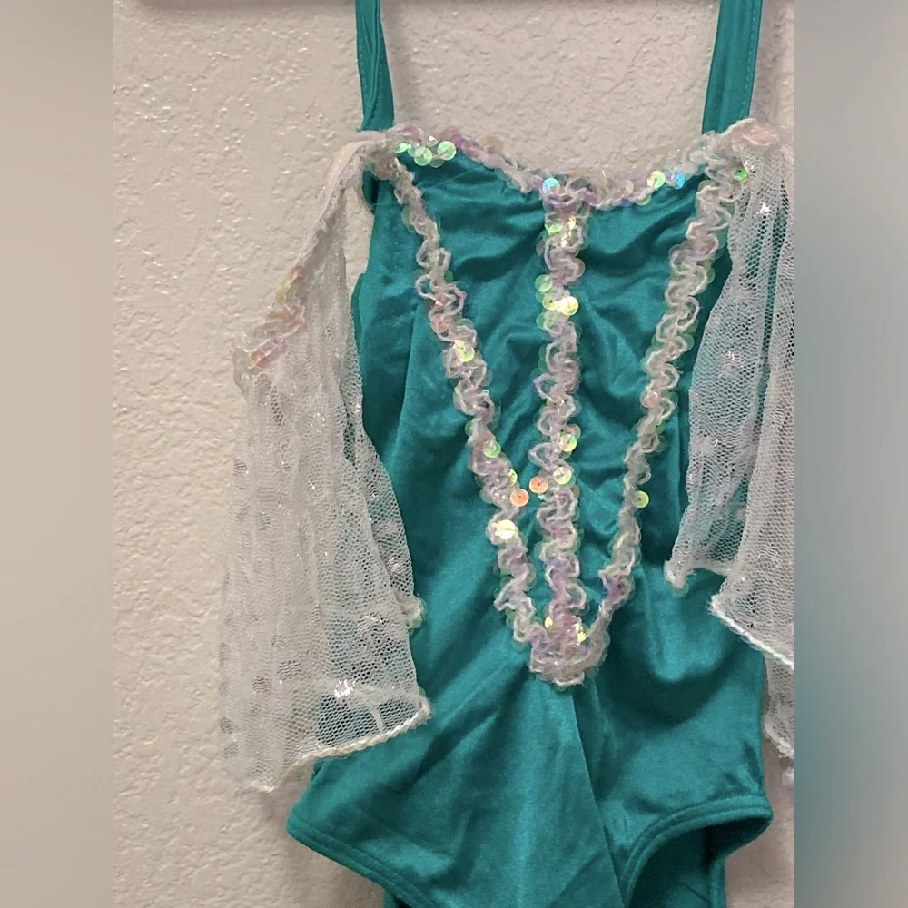 Vintage Teal Sequin White Sparkle Tulle Swim Suit Kids
